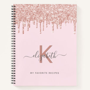 Recipe cookbook rose gold glitter monogram notebook