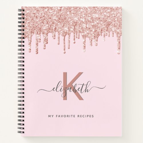 Recipe cookbook rose gold glitter monogram notebook