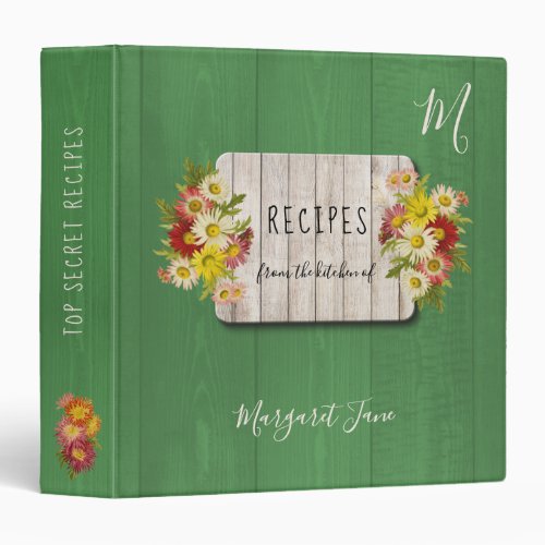 Recipe cookbook rustic kitchen chef monogrammed 3 ring binder