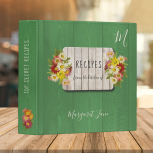 Recipe cookbook rustic kitchen chef monogrammed 3 ring binder