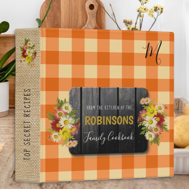 Recipe cookbook rustic kitchen family monogrammed 3 ring binder (Creator Uploaded)