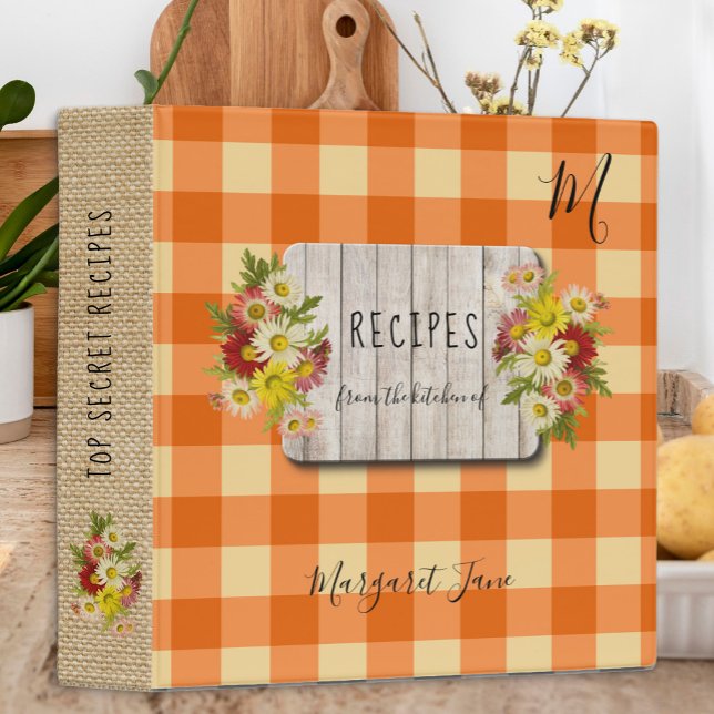 Recipe cookbook rustic kitchen family monogrammed 3 ring binder (Creator Uploaded)