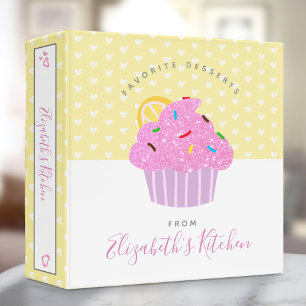 Recipe cookbook sweet pink cupcake hearts yellow 3 ring binder