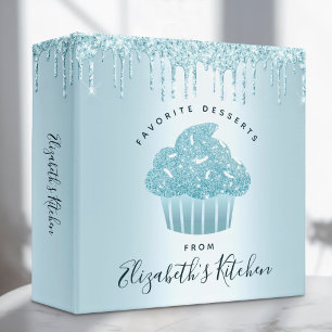 Recipe Cookbook Turquoise Cupcake Glitter Bakery 3 Ring Binder