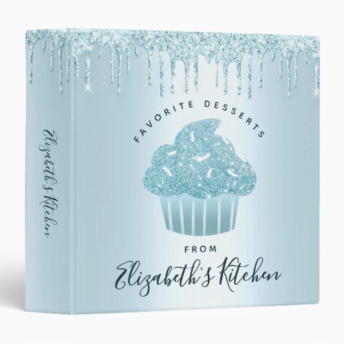 Recipe Cookbook Turquoise Glitter Cupcake Bakery 3 Ring Binder