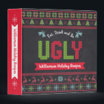 Recipe Cookbook Ugly Christmas Sweater Chalkboard  3 Ring Binder<br><div class="desc">“Eat, drink and be ugly.” Here’s a wonderful way to keep track of all your favorite holiday recipes. Easily access your holiday culinary adventures with this unique, whimsical, modern, custom name Christmas recipe binder. A cute, Nordic knit fair isle pattern of whimsical trees, reindeer, ornaments, along with playful “sweater” typography...</div>