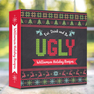 Recipe Cookbook Ugly Christmas Sweater Chalkboard 3 Ring Binder