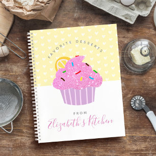 Recipe cookbook yellow cupcake hearts modern sweet notebook