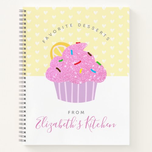 Recipe cookbook yellow cupcake hearts modern sweet notebook