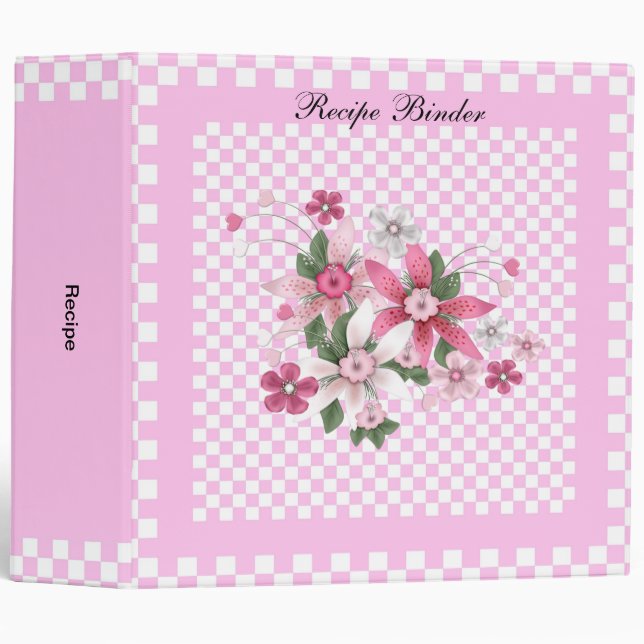 Recipe Country Style Pink White Check Floral Binder (Front/Spine)