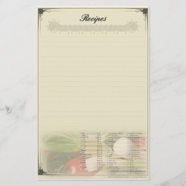 Recipe Custom Stationery (Front)