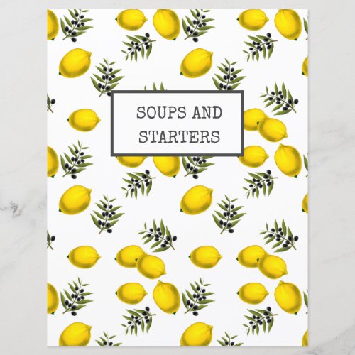 Recipe Divider Page  Lemon  Olive Binder Insert