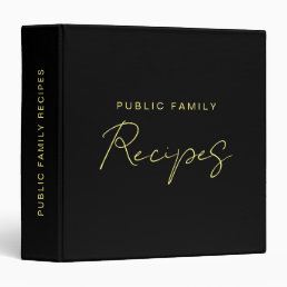 Recipe Elegant Modern Black Gold Typography 3 Ring Binder