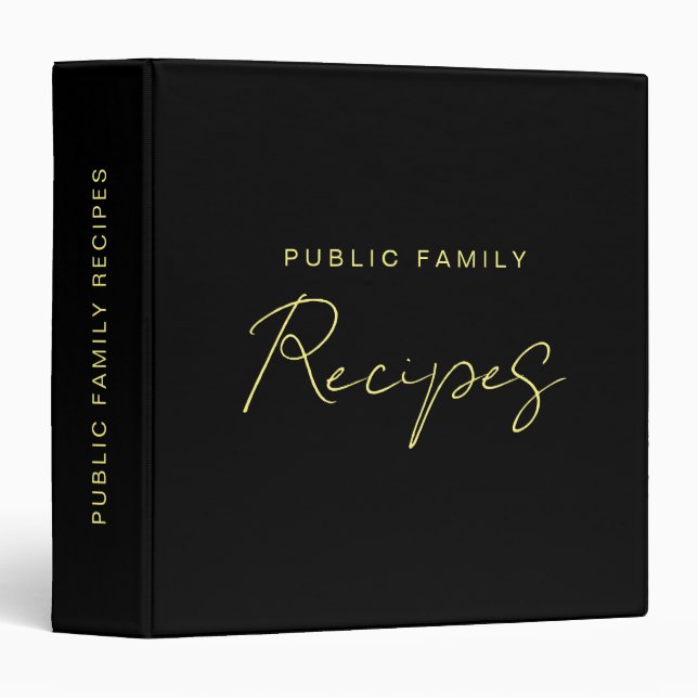 Recipe Elegant Modern Black Gold Typography 3 Ring Binder (Front/Spine)