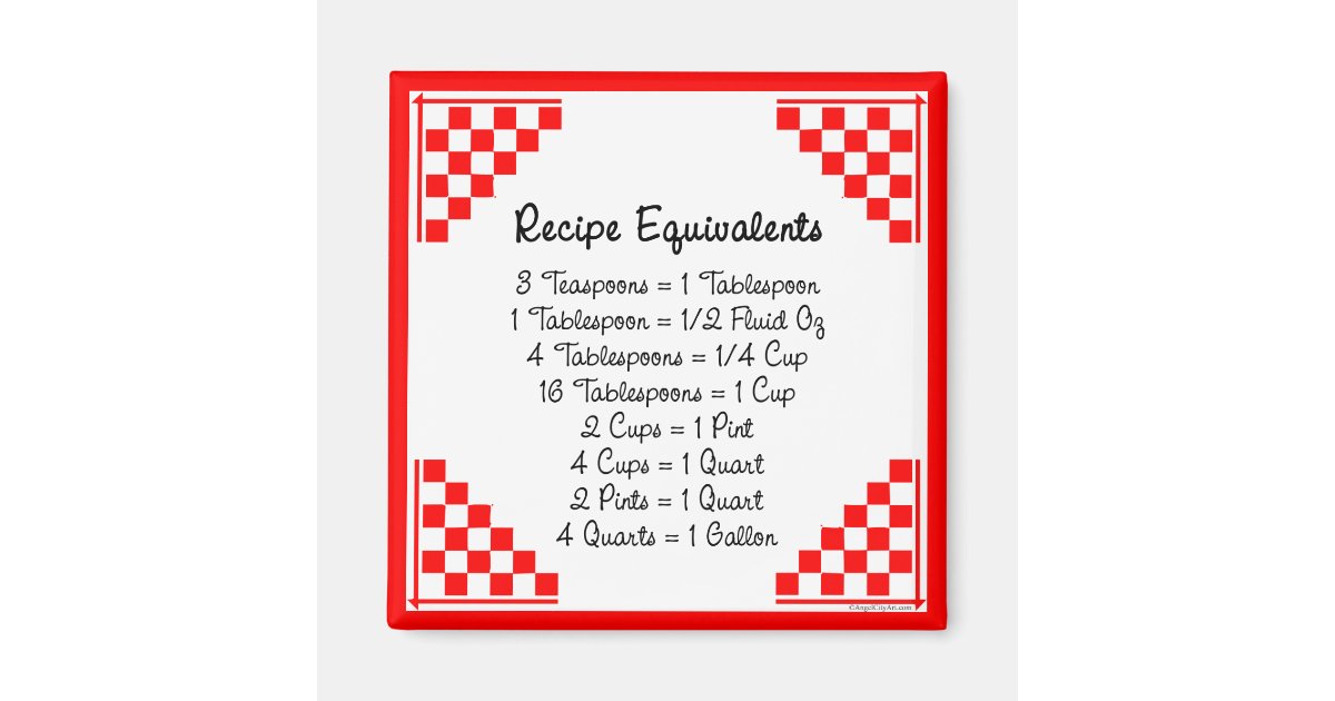 Recipe Equivalents Kitchen Helper Zazzle