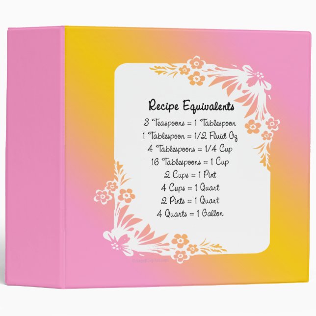 Recipe Equivalents Pastel Floral Binder (Front/Spine)