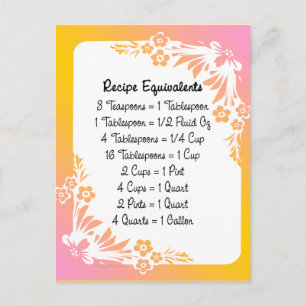 Recipe Equivalents Pastel Floral Postcard
