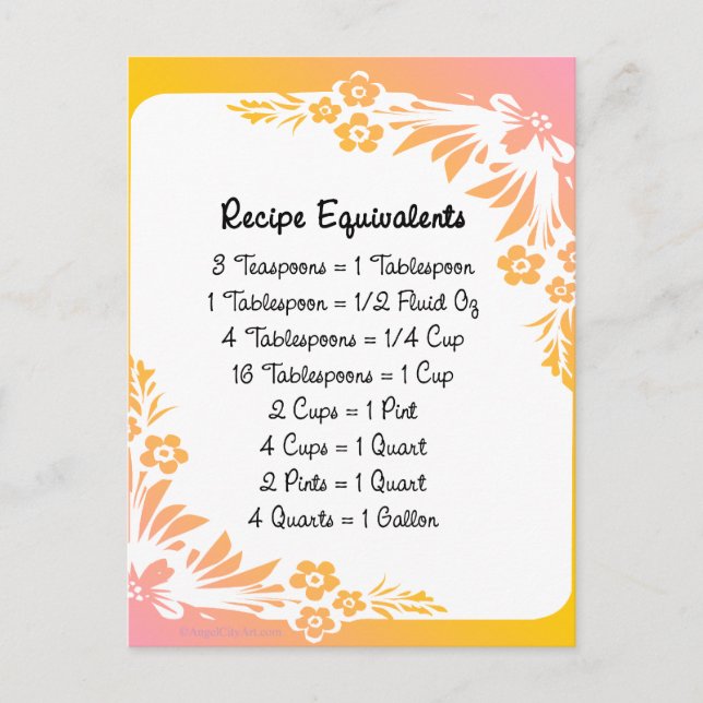 Recipe Equivalents Pastel Floral Postcard (Front)