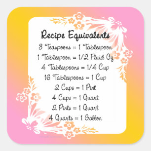 Recipe Equivalents Pastel Floral Sticker