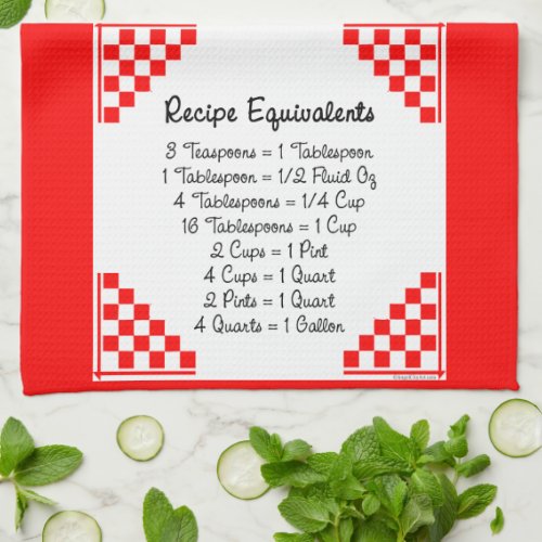 Recipe Equivalents Red Checks Kitchen Towel