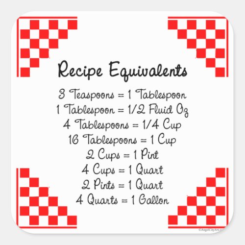 Recipe Equivalents Retro Kitchen Tips Sticker
