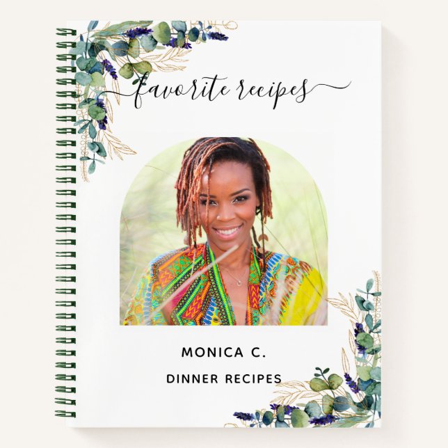 Recipe eucalyptus greenery gold photo elegant notebook (Front)