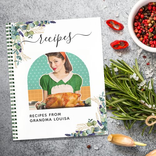 Recipe eucalyptus greenery gold photo grandmother notebook