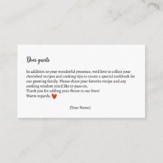 Recipe Exchange Autumn Teddy Bear Baby Shower Enclosure Card