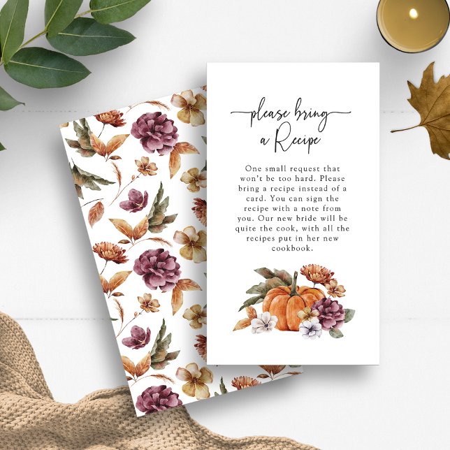 Recipe Fall Bridal Shower Card (Bring a Recipe Enclosure Card Bridal Shower Fall In Love Pumpkins Floral by Painted Paperie)