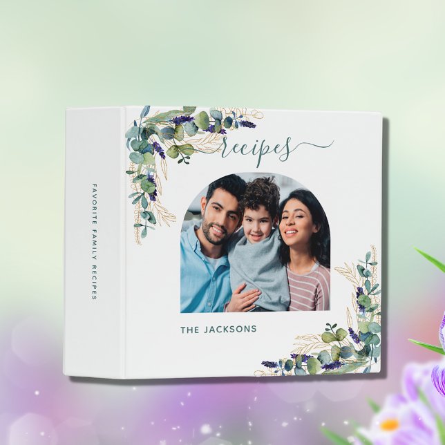 Recipe family photo eucalyptus greenery white 3 ring binder (Creator Uploaded)