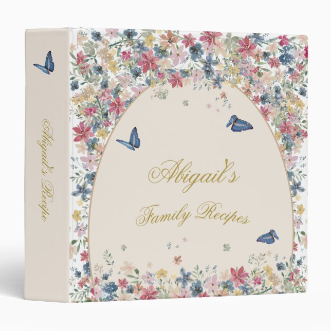 Recipe Field Flowers Butterfly Elegant  3 Ring Binder (Front/Spine)