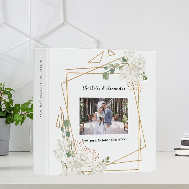 Recipe florals gold geometric frame photo wedding 3 ring binder (Creator Uploaded)