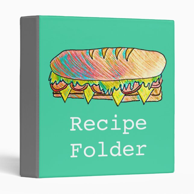 Recipe food sub sandwich food art 3 ring binder (Front/Spine)