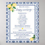 Recipe For A Happy Marriage Lemons Shower Gift Poster at Zazzle