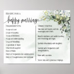 Recipe for a happy marriage newlyweds eucalyptus poster<br><div class="desc">Click on "Edit design" to personalize or modify the layout (change wording,  font color,  font style).
** Please see the full collection for matching invitation,  bridal shower games,  tags and sign available**</div>