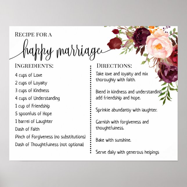 Recipe for a happy marriage newlyweds marsala poster (Front)