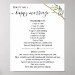 Recipe for a happy marriage shower greenery gift poster<br><div class="desc">Click on "Edit design" to personalize or modify the layout (change wording,  font color,  font style).
** Please see the full collection for matching invitation,  bridal shower games,  tags and sign available**</div>