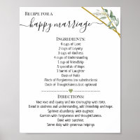 Recipe for a happy marriage shower greenery gift