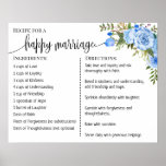 Recipe for a happy marriage sign wedding gift blue<br><div class="desc">Click on "Edit design" to personalize or modify the layout (change wording,  font color,  font style).
** Please see the full collection for matching invitation,  bridal shower games,  tags,  and sign available**</div>