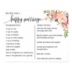 Recipe for a happy marriage sign wedding gift pink