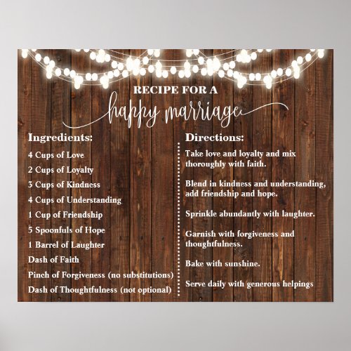 Recipe for a Happy Marriage Sign Western Wedding