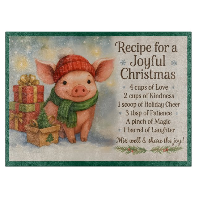 Recipe for a Joyful Christmas – Cute Winter Piglet Cutting Board (Front)