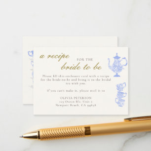 Recipe for Bride Blue Tea Set China Lace Gold Chic Enclosure Card