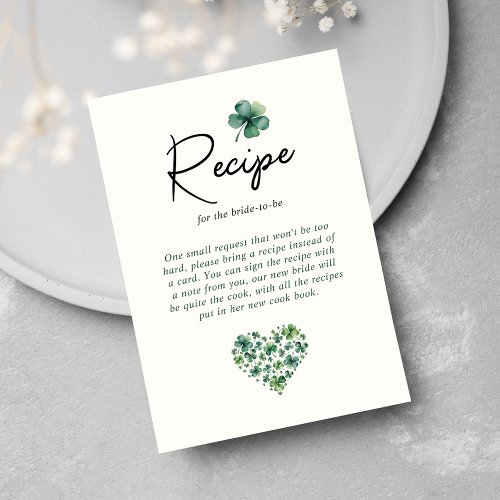 Recipe For Bride Green Shamrock Bridal Shower Enclosure Card