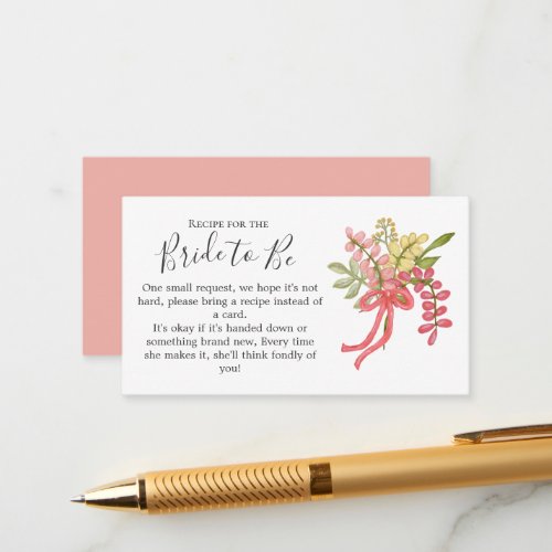 Recipe for Bride Hand Drawn Florals Bridal Shower Enclosure Card