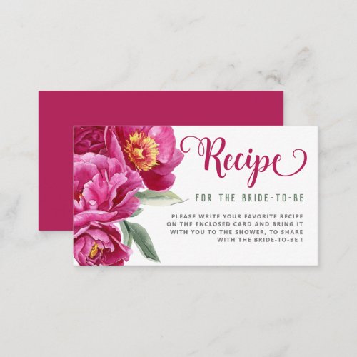 Recipe For Bride Hot Pink Floral Bridal Shower Enclosure Card