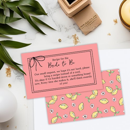 Recipe for Bride to Be Pink Lemon Bridal Shower Enclosure Card