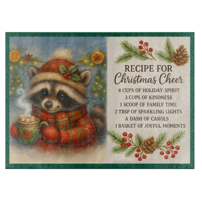 Recipe for Christmas Cheer with a Winter Raccoon  Cutting Board (Front)