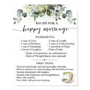 Recipe for Happy Marriage Matcha Wedding Gift Poster