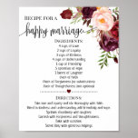 Recipe for happy marriage shower marsala gift sign<br><div class="desc">Click on "Edit design" to personalize or modify the layout (change wording,  font color,  font style).
** Please see the full collection for matching invitation,  bridal shower games,  tags and sign available**</div>